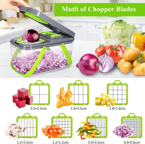 Hachoir à légumes 22 en 1 – Mandoline avec 13 lames en acier inoxydable et coupe-oignon multifonction