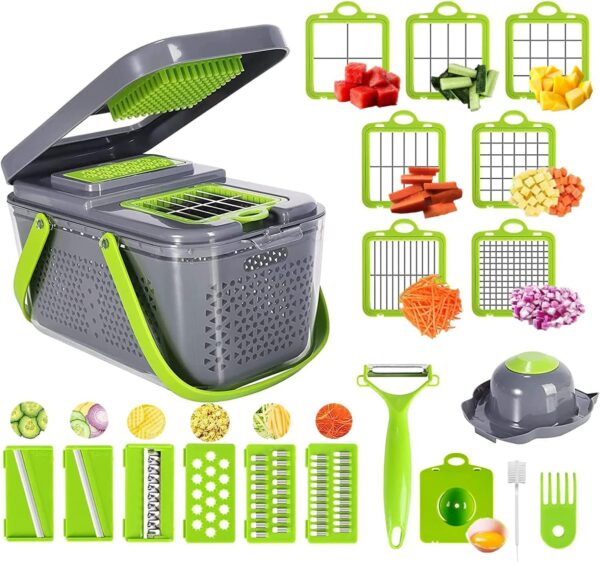 Hachoir à légumes 22 en 1 – Mandoline avec 13 lames en acier inoxydable et coupe-oignon multifonction