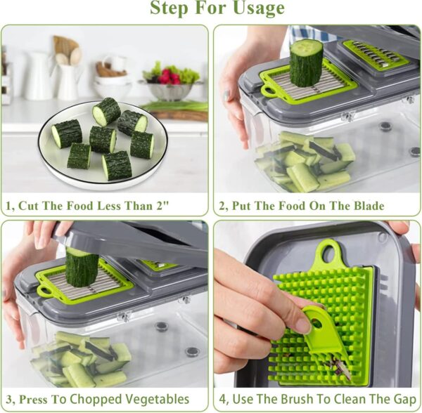 Hachoir à légumes 22 en 1 – Mandoline avec 13 lames en acier inoxydable et coupe-oignon multifonction