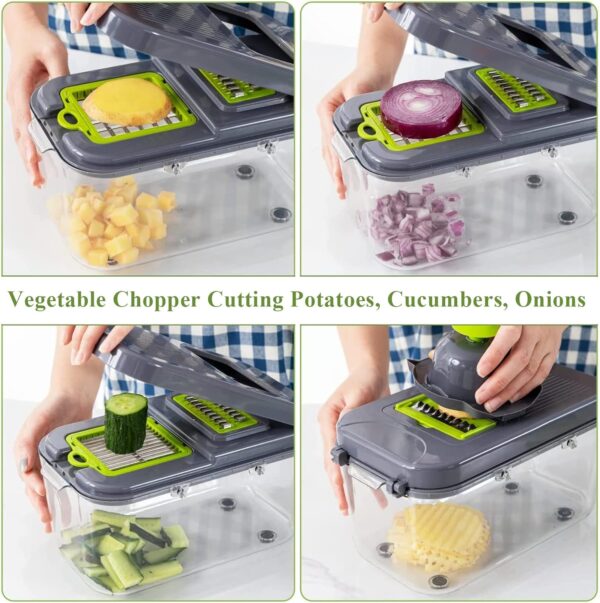 Hachoir à légumes 22 en 1 – Mandoline avec 13 lames en acier inoxydable et coupe-oignon multifonction