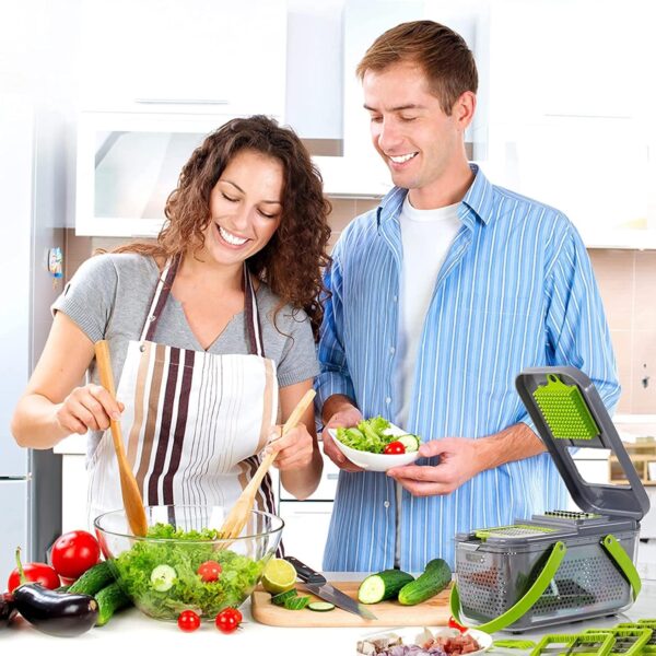 Hachoir à légumes 22 en 1 – Mandoline avec 13 lames en acier inoxydable et coupe-oignon multifonction