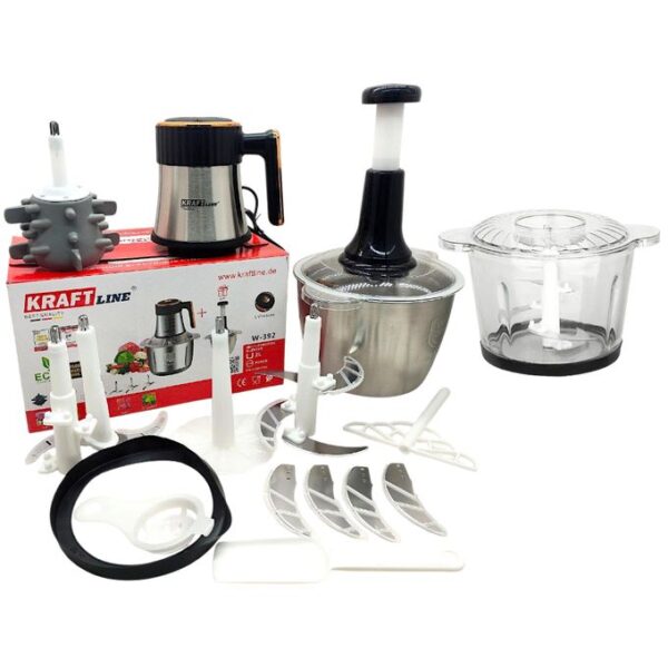 Kraft line Hachoir Électrique turbo 5 vitesse puissance 1500W – Double Bol Inox et Verre, 3 Litres