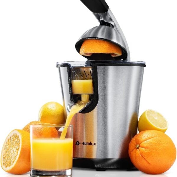 Presse-agrumes, presse-fruits, jus frais, presse-agrumes électrique, Eurolux, acier inoxydable, facile à utiliser, préparation de jus