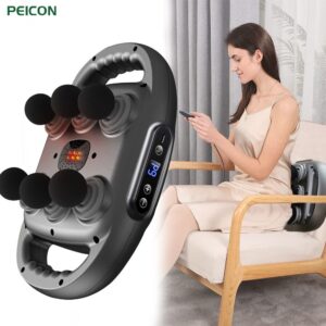 Pistolet de Massage Musculaire 6 Têtes - 9 Niveaux & 9 Modes, Soulagement des Douleurs pour Tout le Corps
